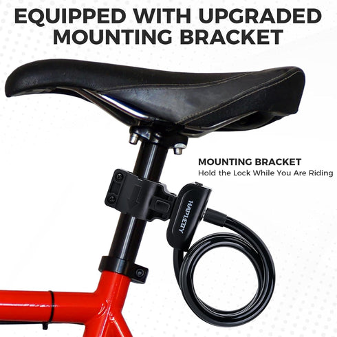 Premium Bike Lock with 2pcs Keys, Professional Bike Cable Lock of 4 Feet, Heavy Duty Bicycle Lock Cable for Strong Anti-Theft, come with 1PCS Moun...